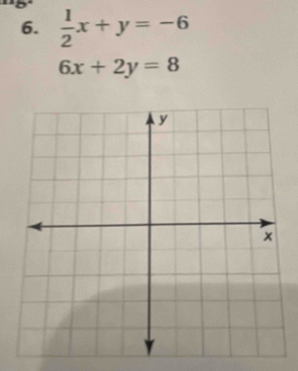  1/2 x+y=-6
6x+2y=8