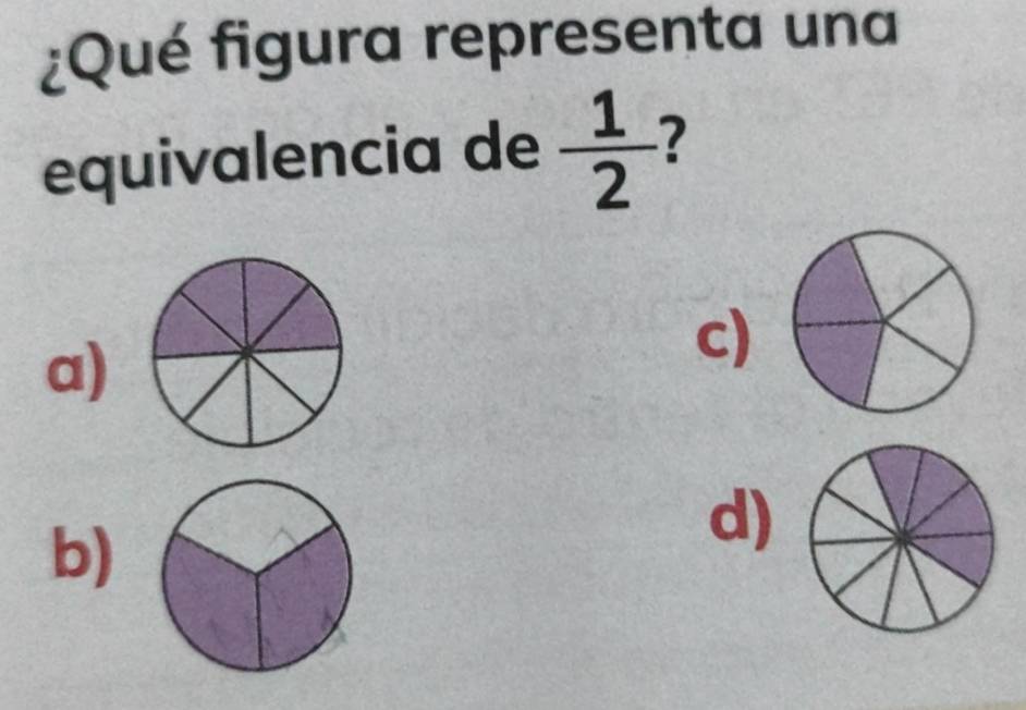 ¿Qué figura representa una
equivalencia de  1/2  2
a)
c)
b)
d)