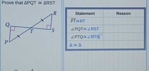 Prove that △ PQT≌ △ RST