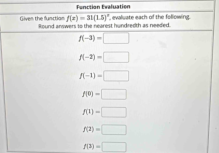 Function Evaluation
f(3)=□