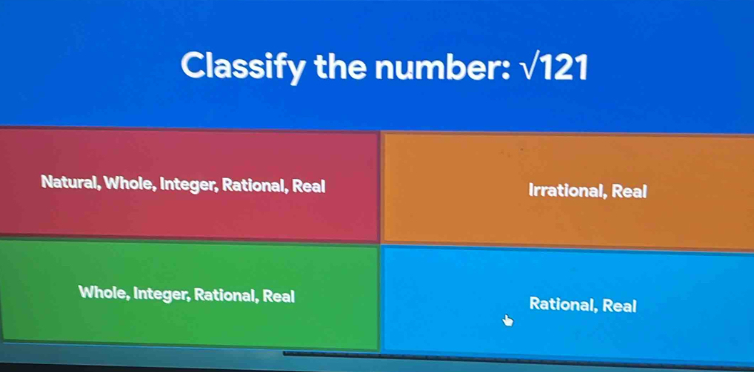 Classify the number: sqrt(121)