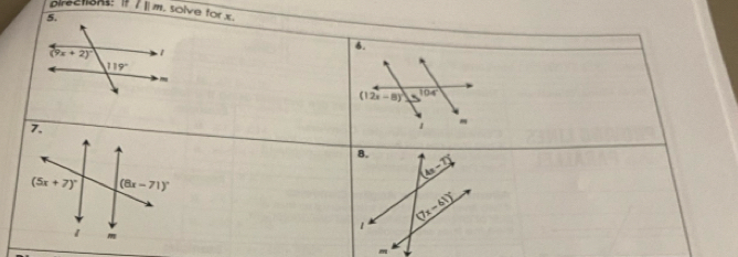 pirections: ifl|m , solve for x.
6.
(12x-8)^circ  104°
1