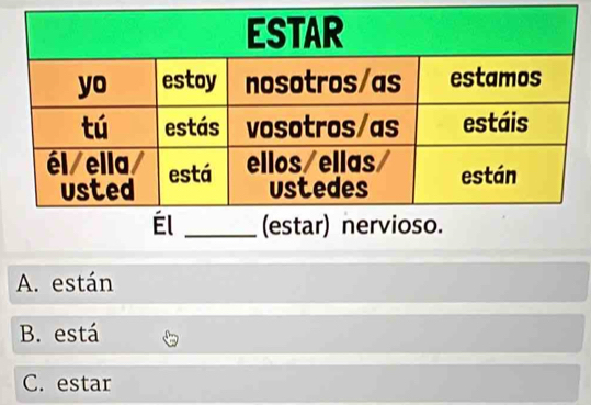 A. están
B. está
C. estar