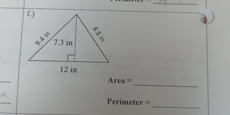 Area =
_ 
_
Perimeter =