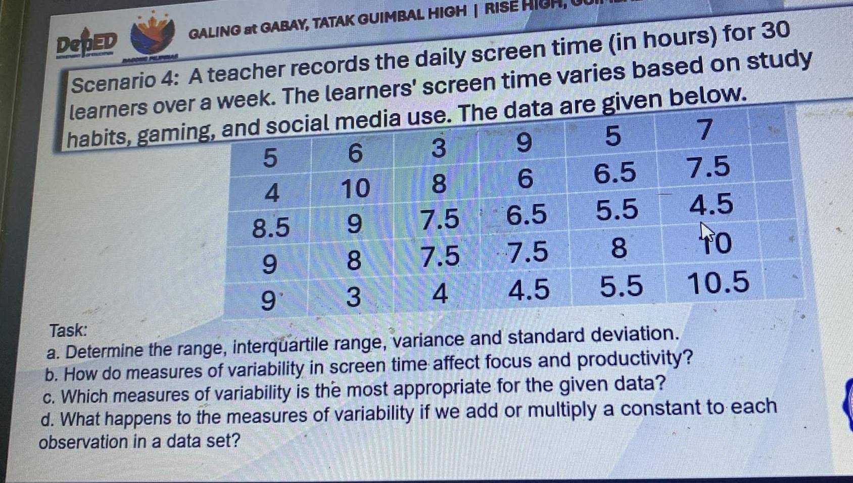 Solved: DepED GALING at GABAY, TATAK GUIMBAL HIGH | RISE HIGH, Scenario ...