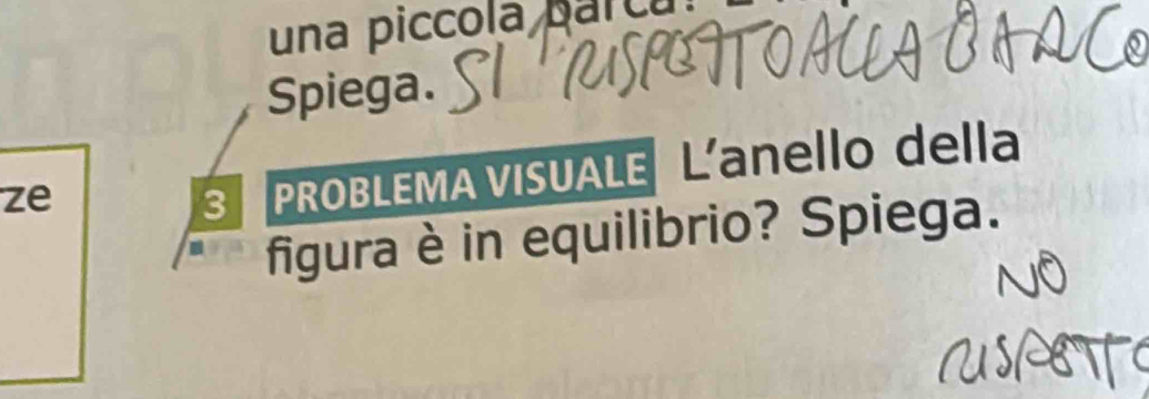 una piccola parc 
Spiega. 
ze 
3 PROBLEMA VISUALE L'anello della 
figura è in equilibrio? Spiega.