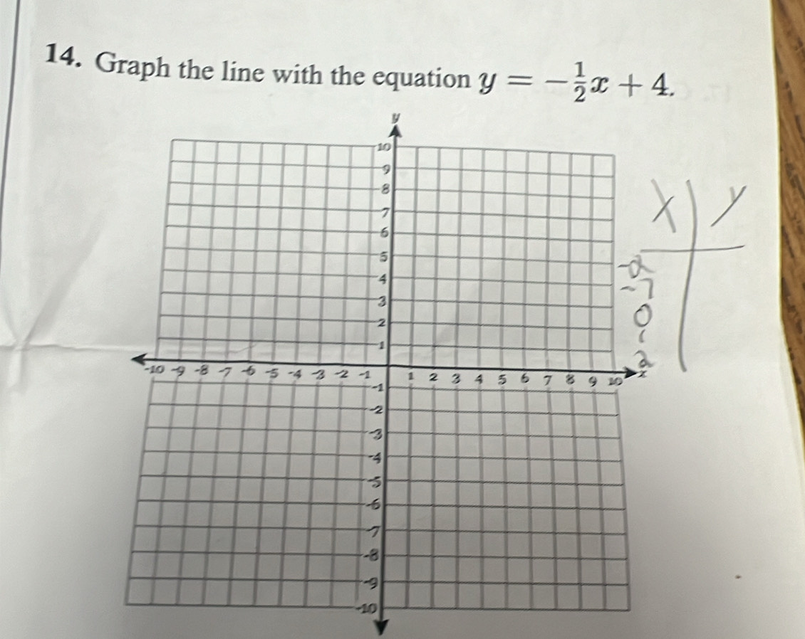 Graph the line with the equation y=- 1/2 x+4.