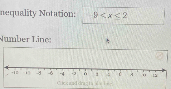 nequality Notation: -9
Number Line: 
Click and drag to plot line.