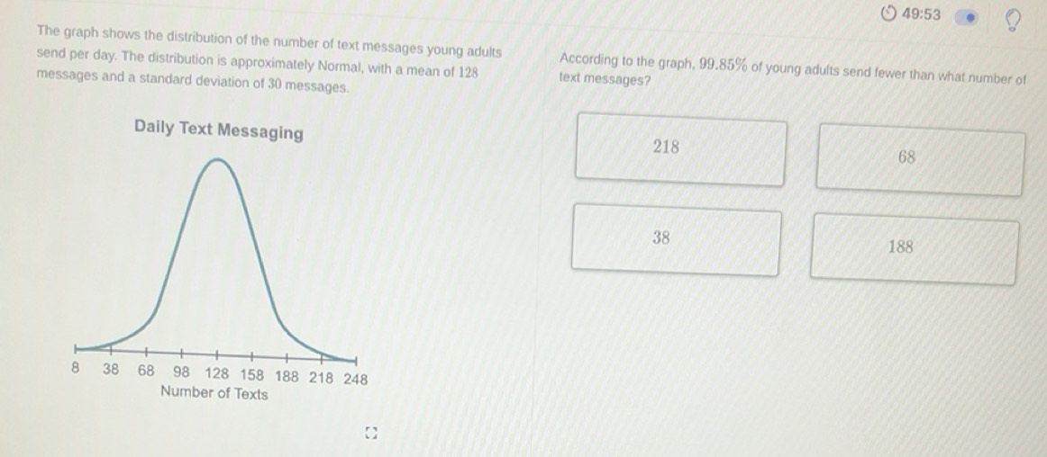 Solved: 49:53 The graph shows the distribution of the number of text ...