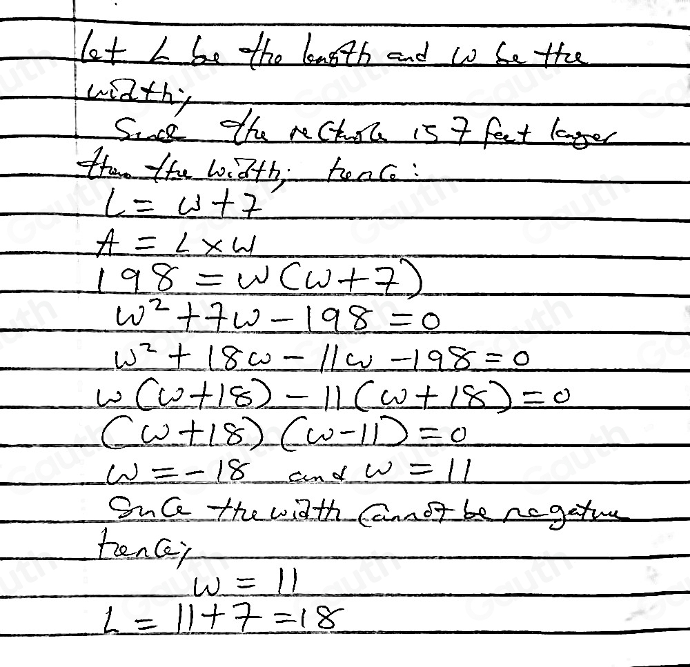 Solved: A rectangle is 7 feet longer than it is wide. Find the ...