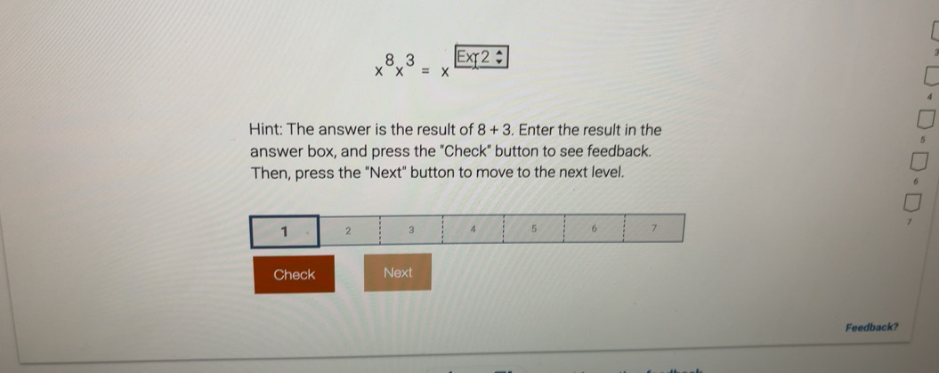 Solved: x^8x^3=x^(Ex) Hint: The answer is the result of 8+3. Enter the ...