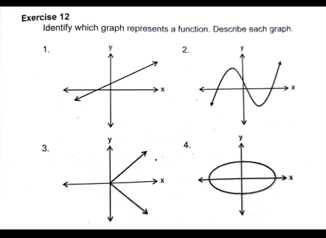 Identify which graph represents a function. Describe each graph. 
1.2. 
3. 
4