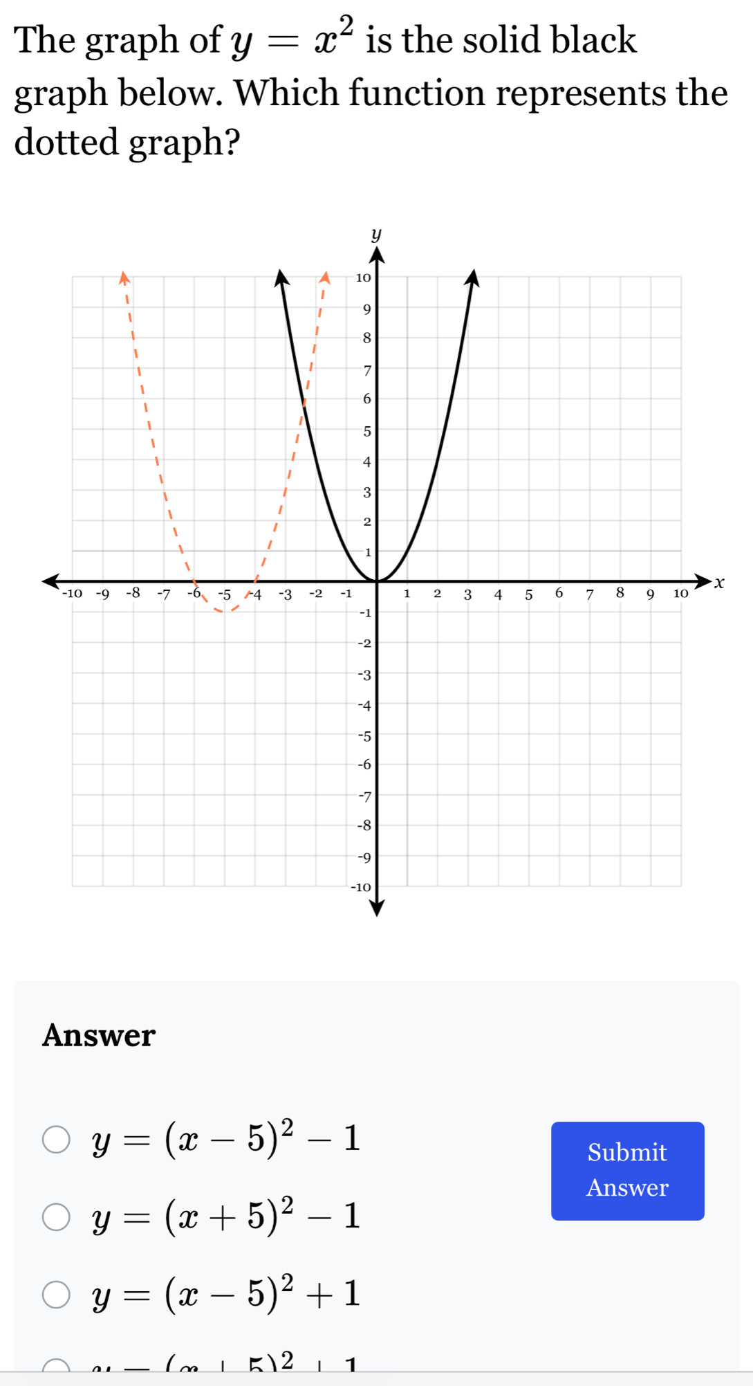 Solved: The graph of y=x^2 is the solid black graph below. Which ...