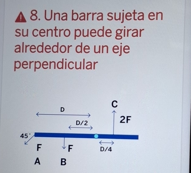 A 8. Una barra sujeta en
su centro puede girar
alrededor de un eje
perpendicular