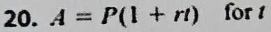 A=P(l+rl) for 1