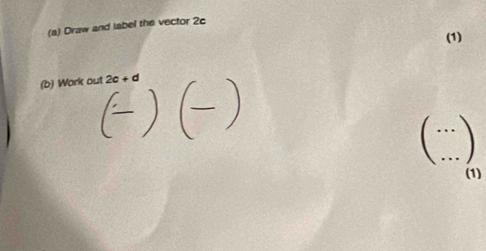 Draw and label the vector 2c
(1) 
(b) Work out 2c+d
C_ 
(1)