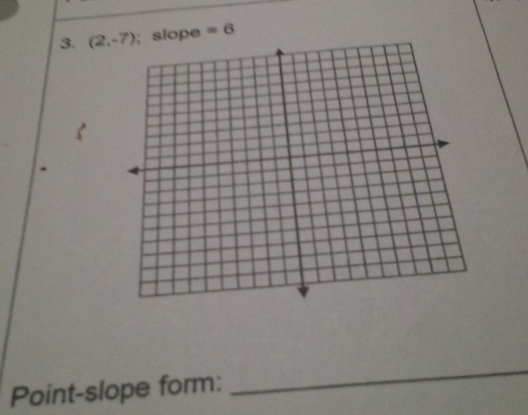 (2,-7); slope =6 
Point-slope form: 
_