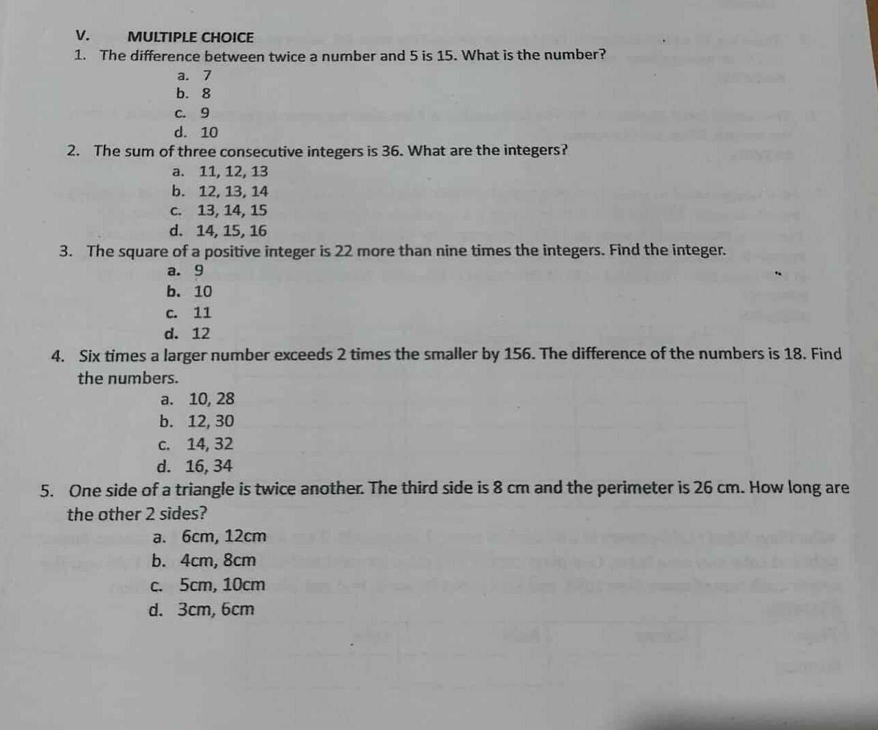 Solved: The difference between twice a number and 5 is 15. What is the ...