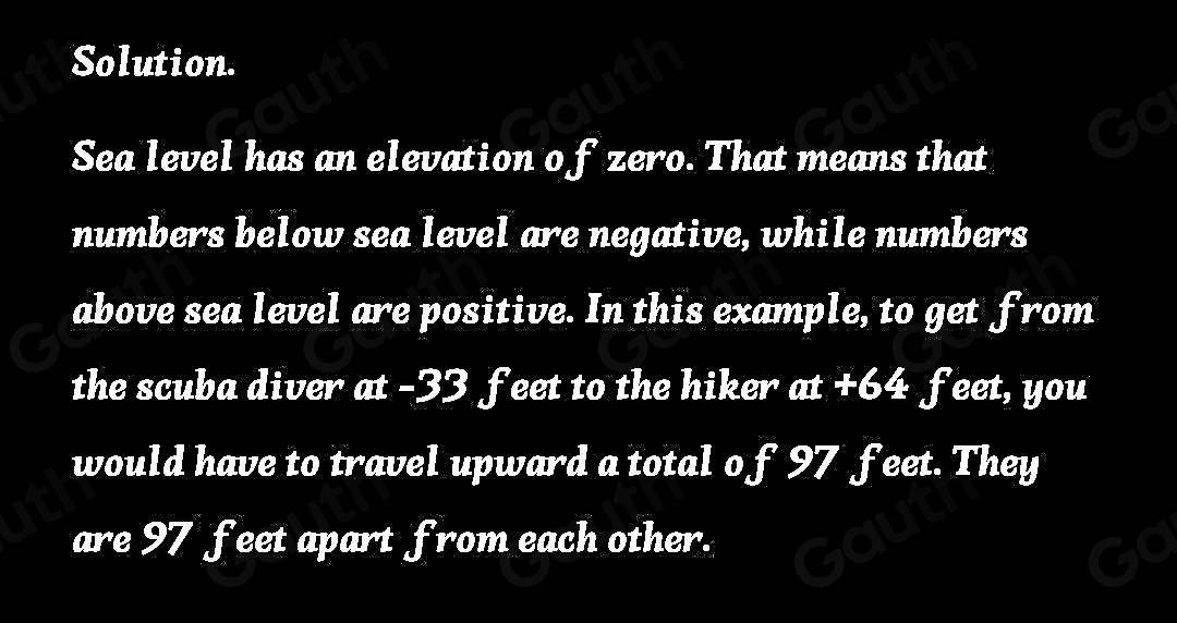 Solved: A scuba diver is 33 feet below sea level, SELECT while a hiker ...