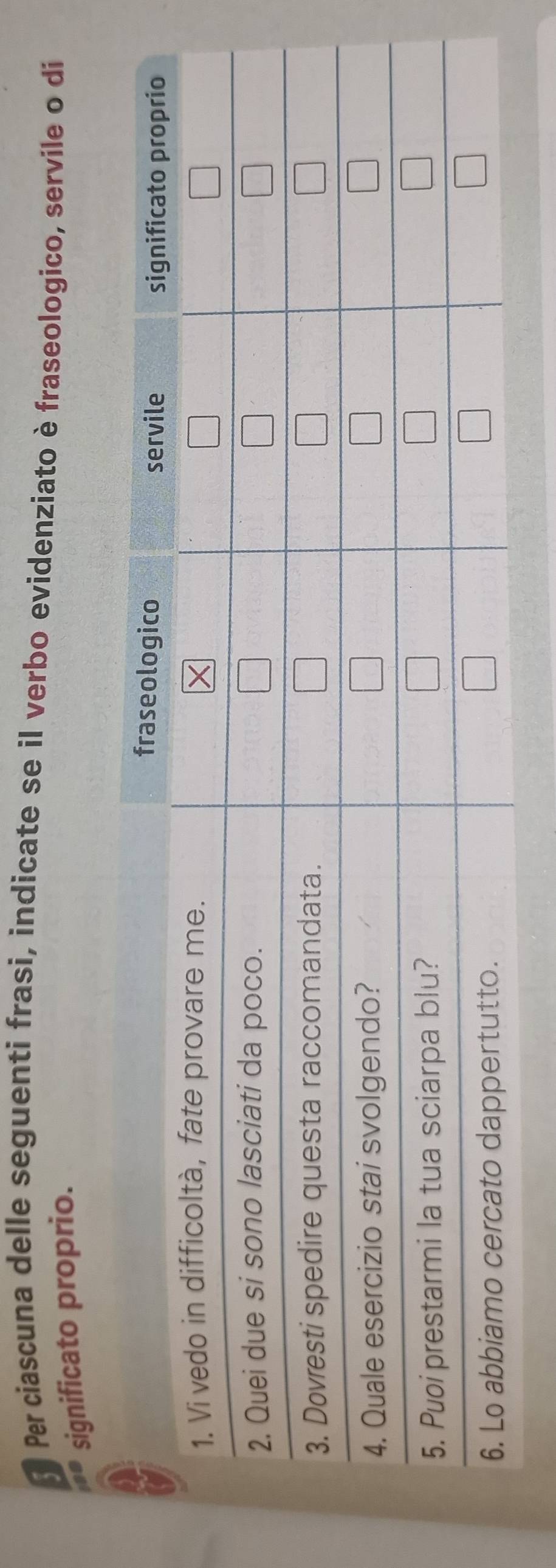 Per ciascuna delle seguenti frasi, indicate se il verbo evidenziato è fraseologico, servile o di 
a significato proprio.