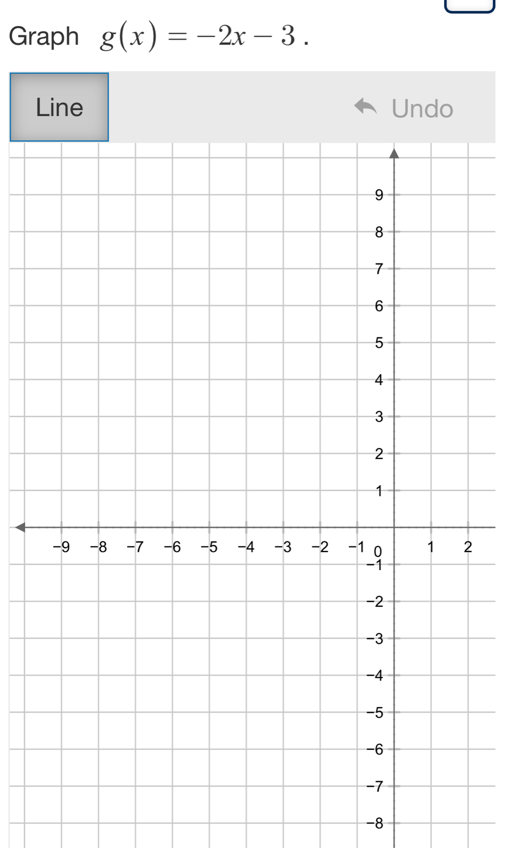 Graph g(x)=-2x-3. 
Line Undo
-8