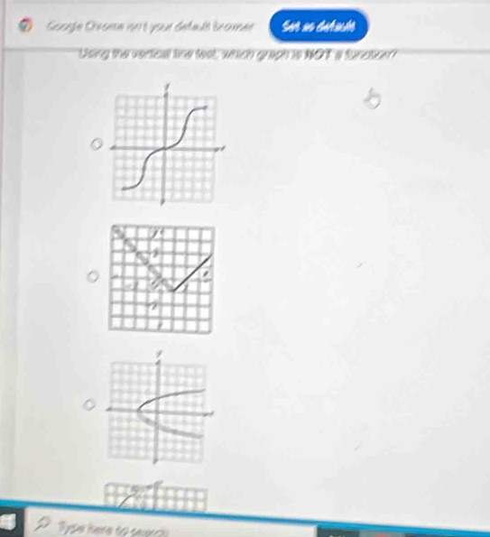 Googße Cérome sn t your défaut bromen Sun un cutsuón 
Using the vertical tine teet, which graph is NOTa function' 
Type here to searco