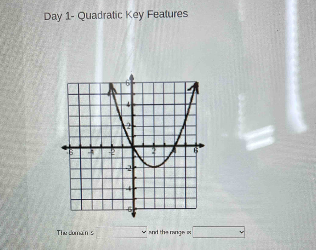 Day 1- Quadratic Key Features 
The domain is □ and the range is □