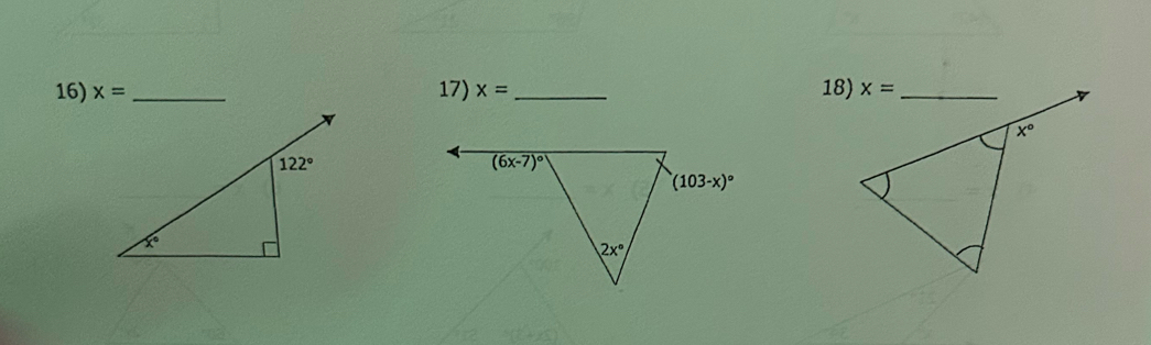 x= _ 17) x= _ 18)