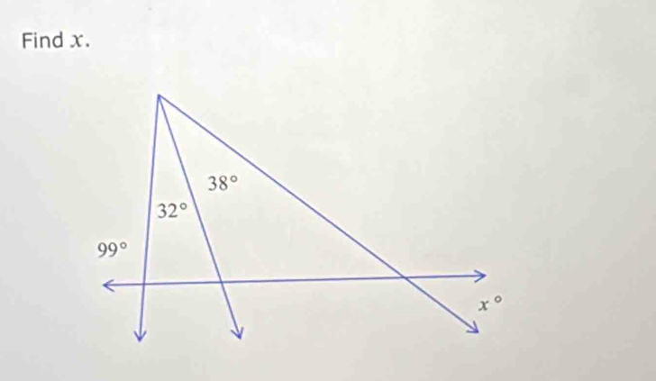 Find x.
38°
32°
99°
x°