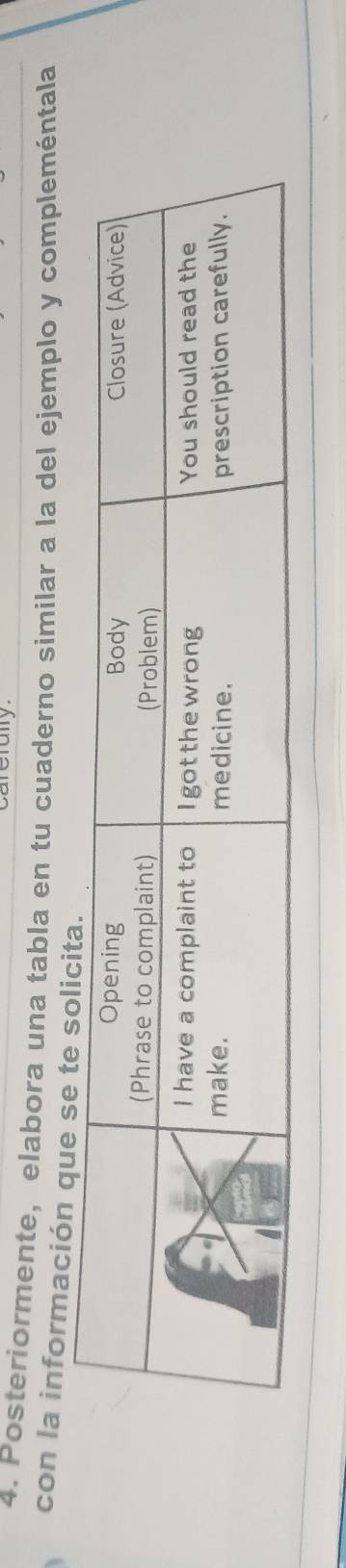 Posteriormente, elabora una tabla en tu cuaderno similar a la del ejemplo y compleméntala 
con la información que se te solic