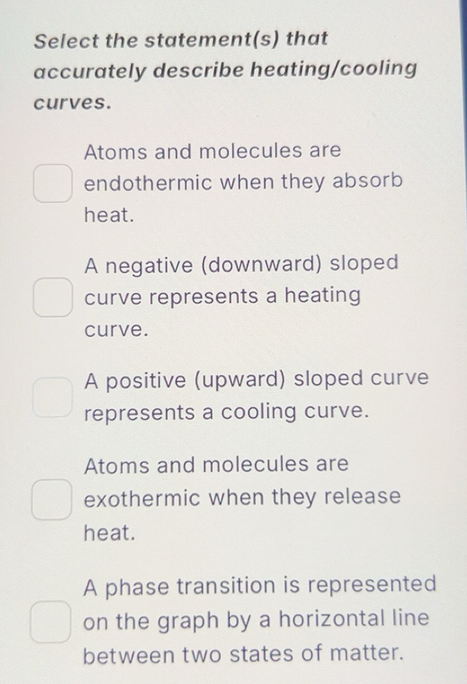 Solved: Select the statement(s) that accurately describe heating ...
