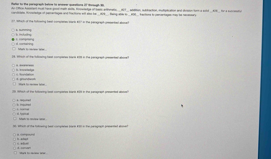 Solved: Refer to the paragraph below to answer questions 27 through 30 ...