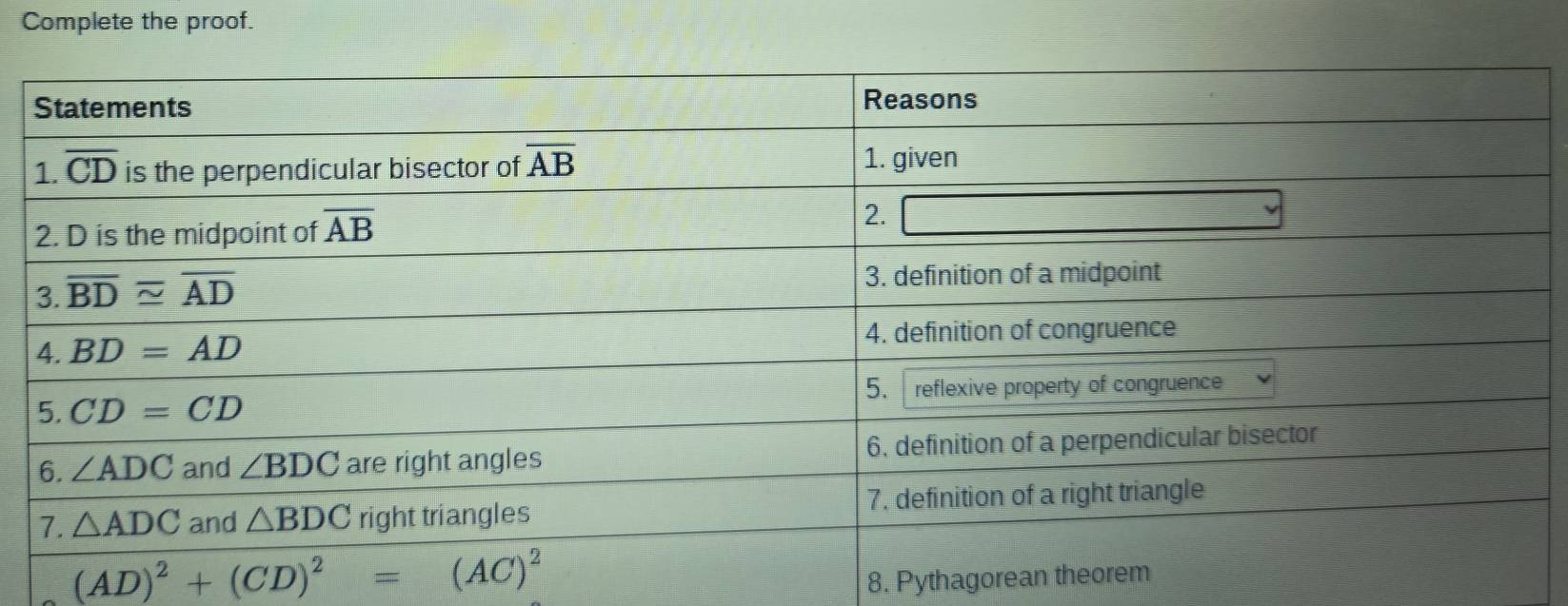 Complete the proof.
8. Pythagorean th