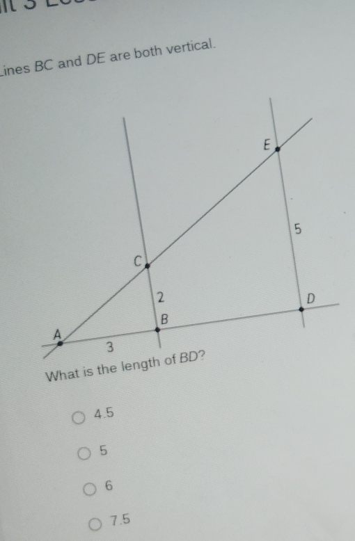 ines BC and DE are both vertical.
4.5
5
6
7.5
