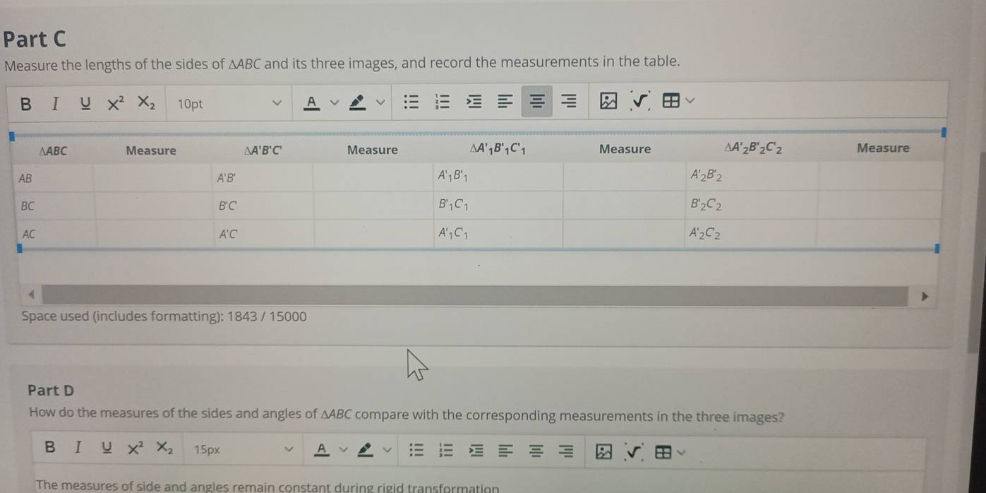 Solved: Measure the lengths of the sides of ABC and its three images ...