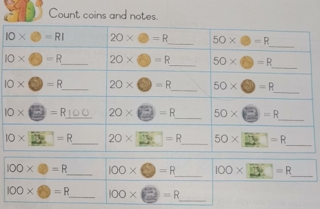 Count coins and notes.