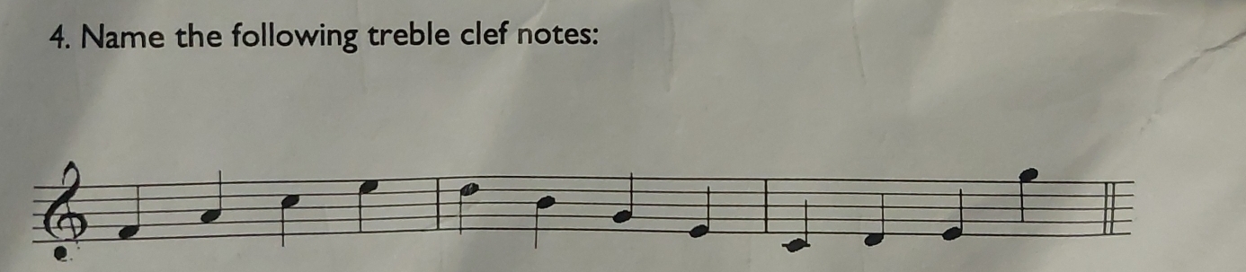 Name the following treble clef notes: