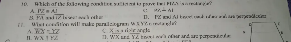 Solved: Which of the following condition sufficient to prove that PIZA ...