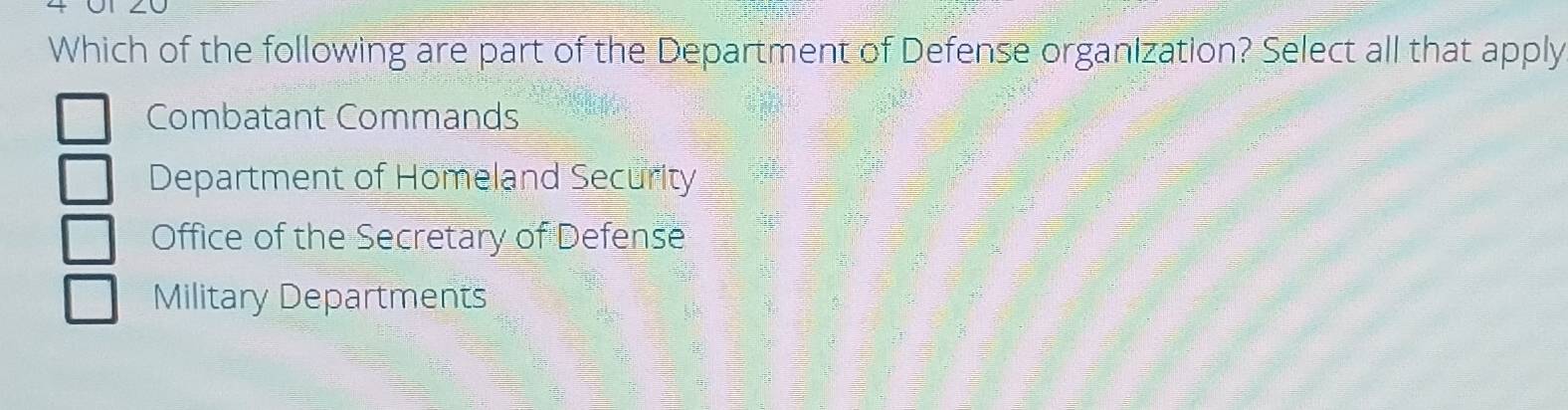 Solved: Which of the following are part of the Department of Defense ...