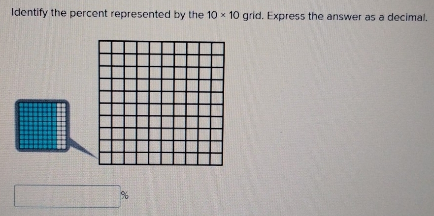 Identify the percent represented by the 10* 10 grid. Express the answer as a decimal.