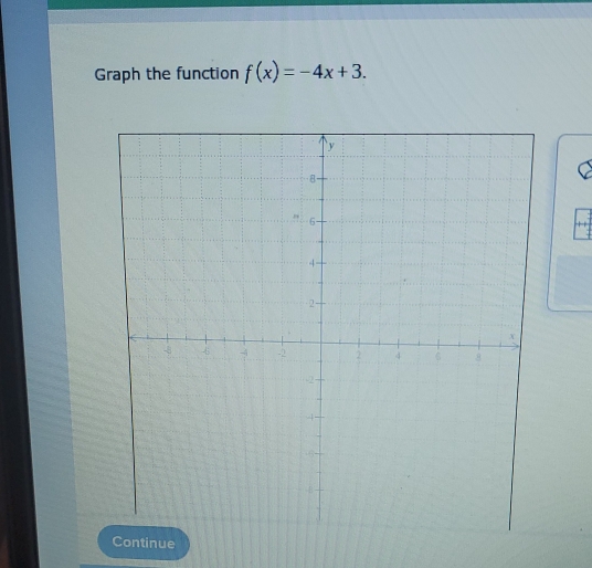 Graph the function f(x)=-4x+3. 
Continue