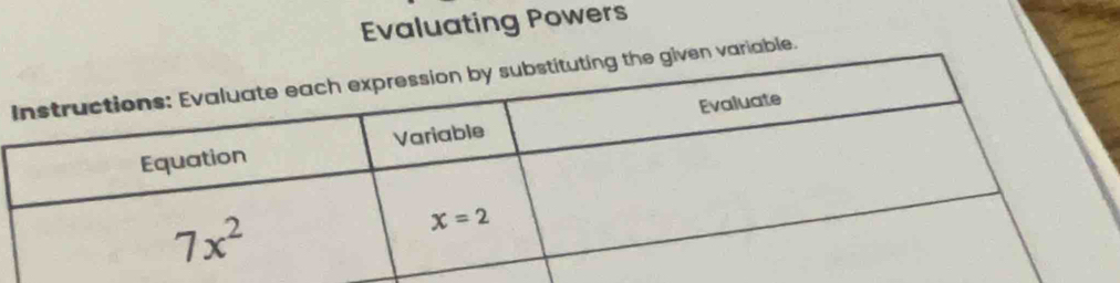 Evaluating Powers
variable.