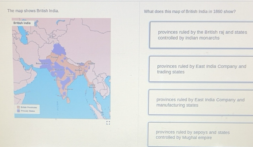 Solved: The map shows British India. What does this map of British ...