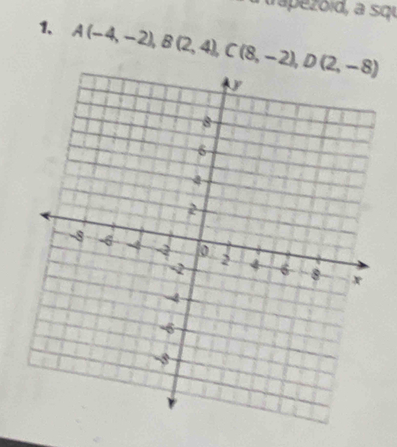 rapezoid, a squ 
1、 A(-4,-2), B(2,4), C(8,-2), D(2,-8)