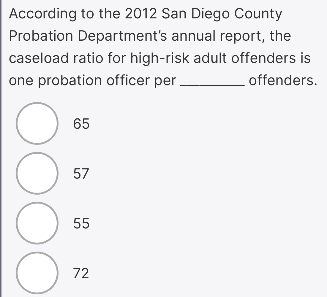 Solved: According to the 2012 San Diego County Probation Department’s ...