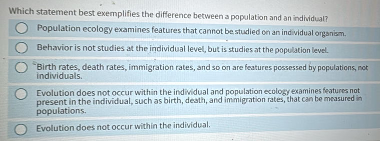 Solved: Which statement best exemplifies the difference between a ...