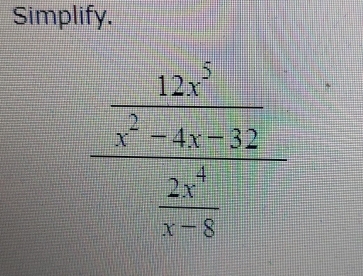 Simplify.
frac beginarrayr 12x^2 -x^2+22 frac   2x^4/x-6 endarray 