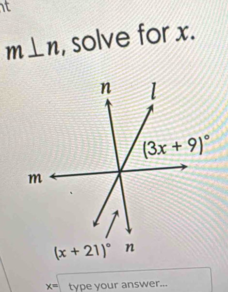 it
m⊥ n , solve for x.
x= type your answer...