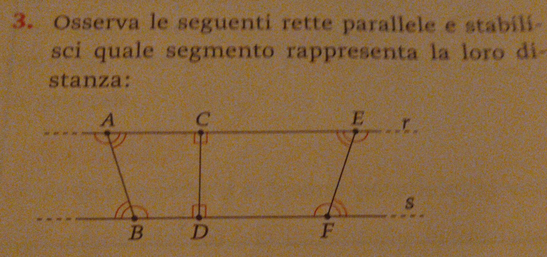 Osserva le seguentí rette parallele e stabili- 
sci quale segmento rappresenta la loro di 
stanza: