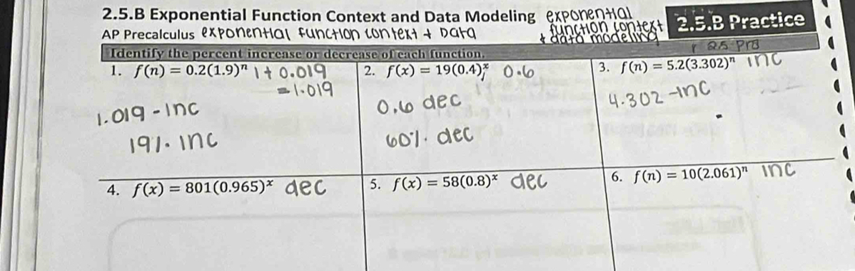 Solved: 2.5.B Exponential Function Context and Data Modeling expоηεn+Q ...